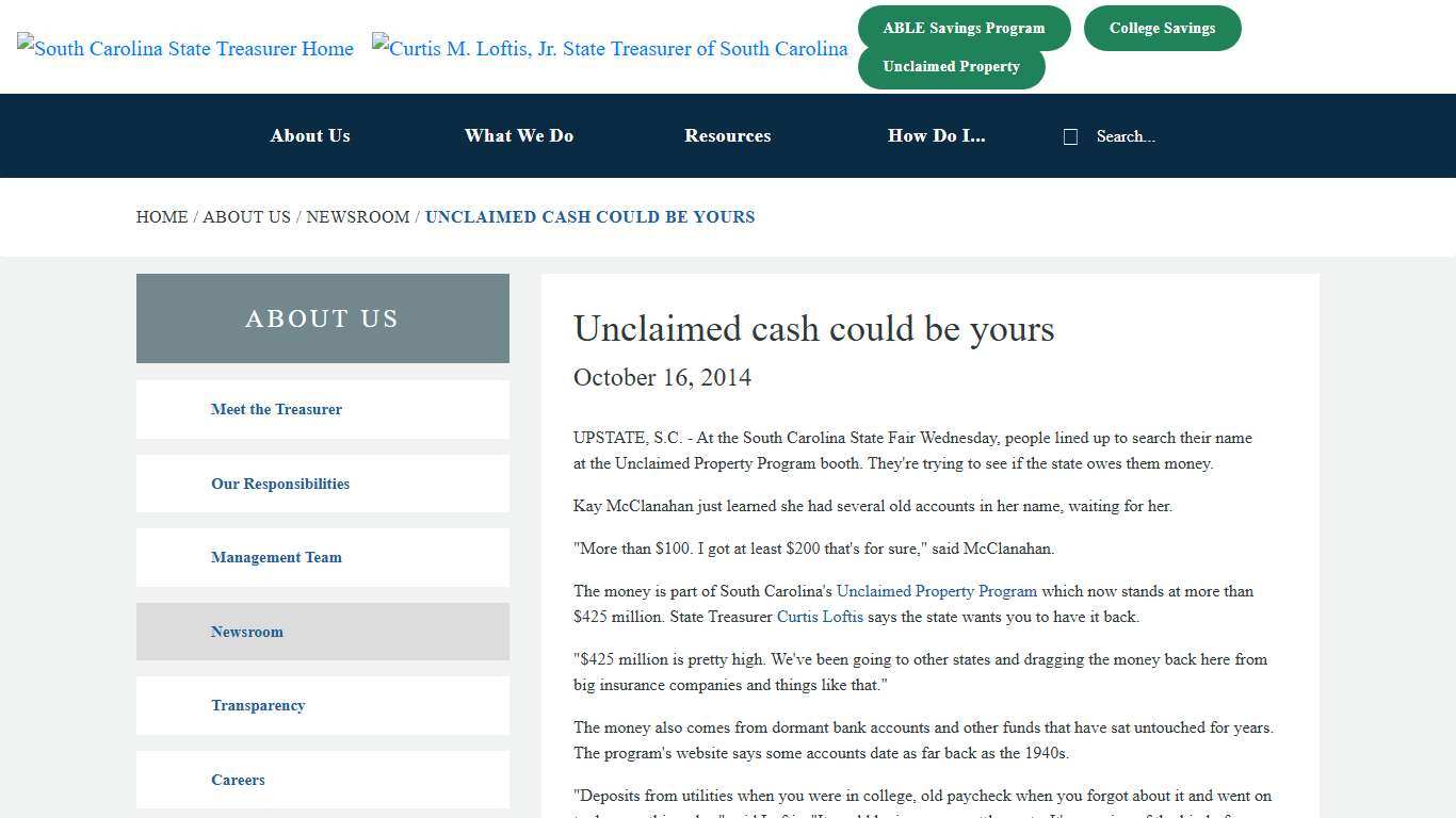 Unclaimed cash could be yours - SC Office of the State Treasurer