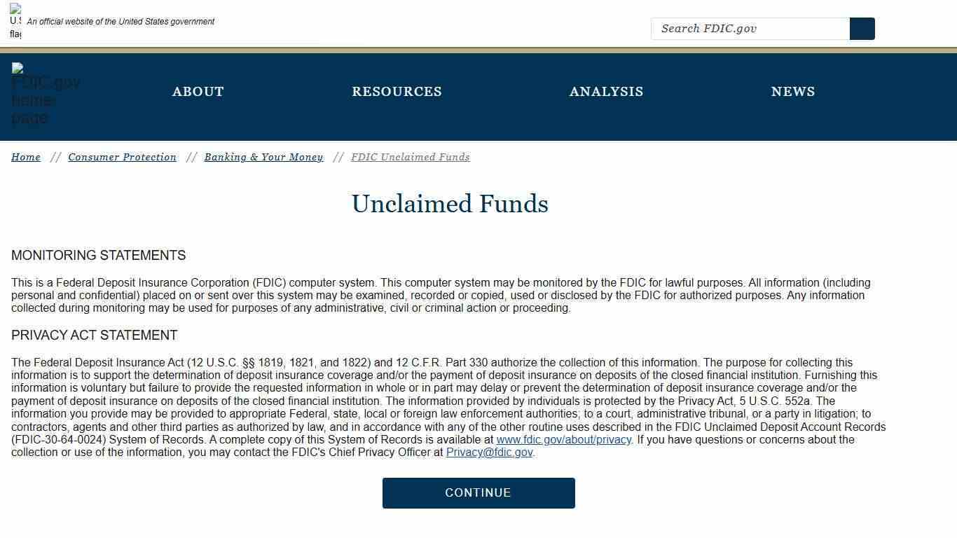 FDIC | Unclaimed Funds