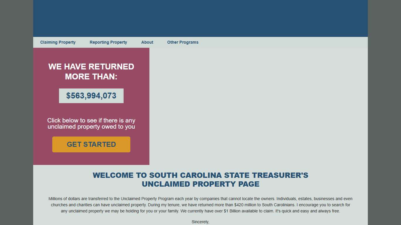 South Carolina Official Unclaimed Property Site