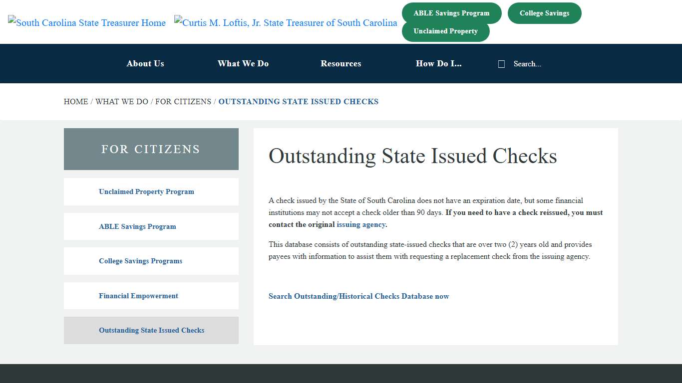 Outstanding Checks - SC Office of the State Treasurer